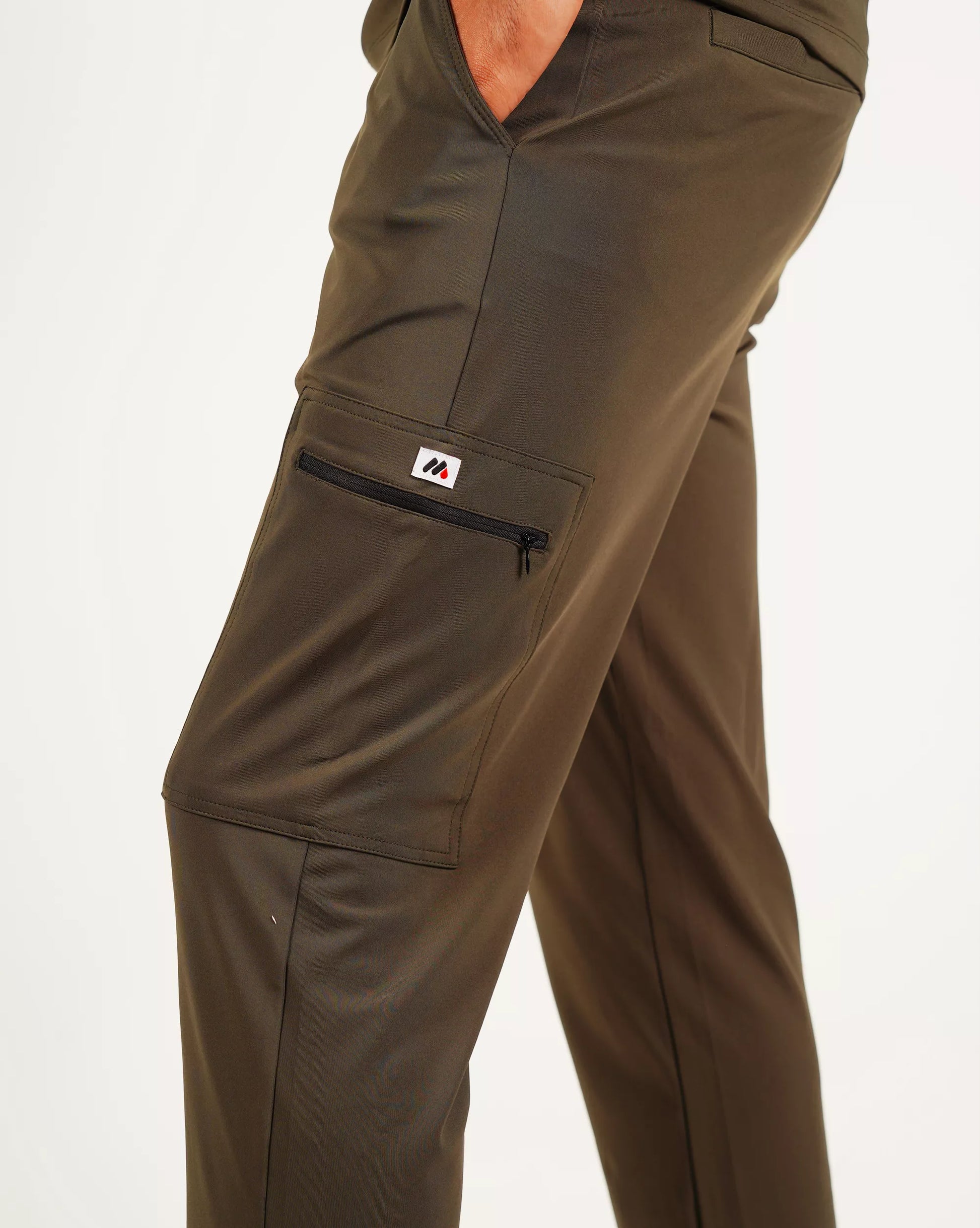 Brown pants with a logo on a white background