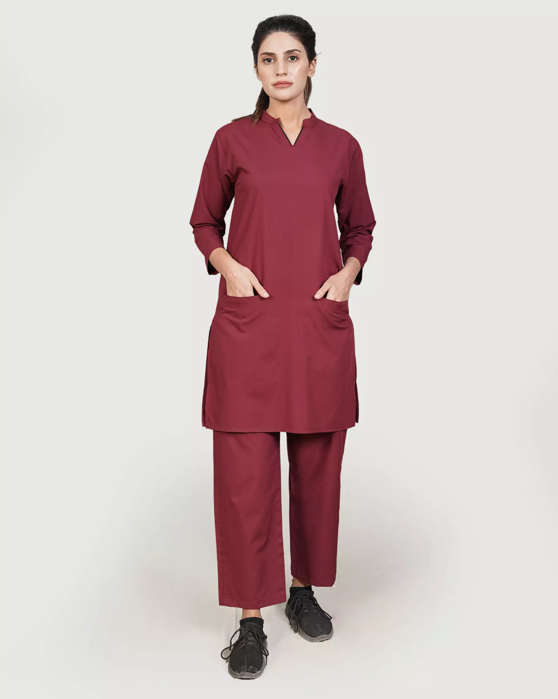 Women longtop scrub medical uniforms Pakistan Medfit amber fabric V-neck design