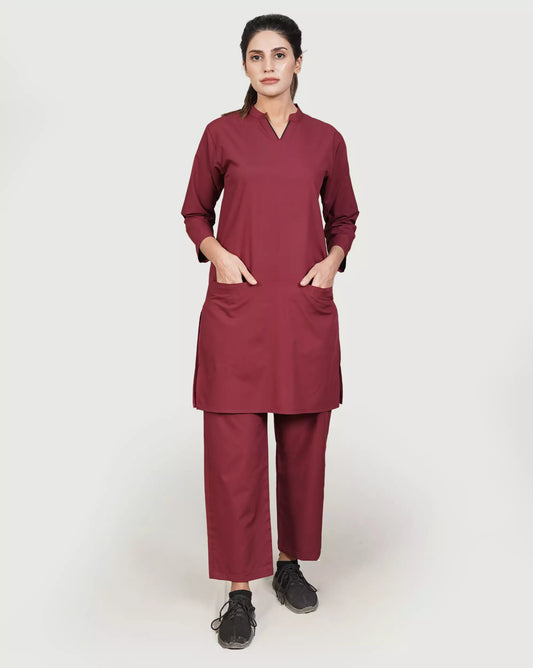 Women longtop scrub medical uniforms Pakistan Medfit amber fabric V-neck design
