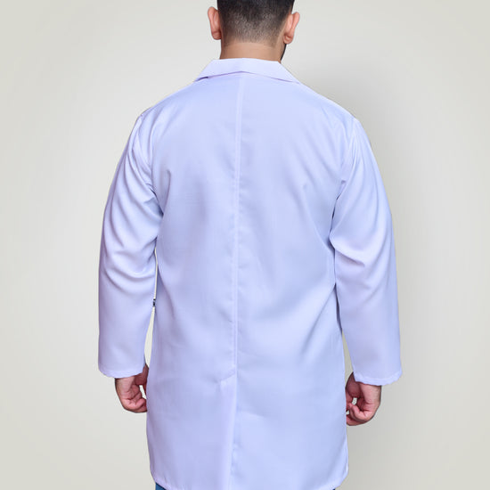 male doctor showing the back sight of lab coat