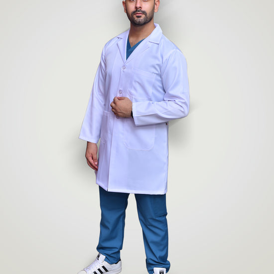 male doctor showing the lab coat