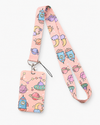 Playful pink space-themed cartoon lanyard with matching ID badge holder for nurses, by MedFit.