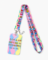 Quirky colorful pastel lanyard and ID card holder featuring a funny workplace productivity quote, by MedFit.
