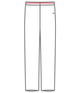 An outline of medical scrub pants highlighting the red waistband area, serving as a professional sizing guide for MedFit healthcare apparel.