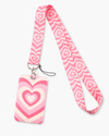 Pink and white layered heart patterned neck lanyard with a matching ID badge holder by MedFit.
