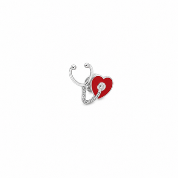 A silver and red stethoscope heart-shaped keychain, perfect as a medical professional gift or accessory, displayed on a white background.